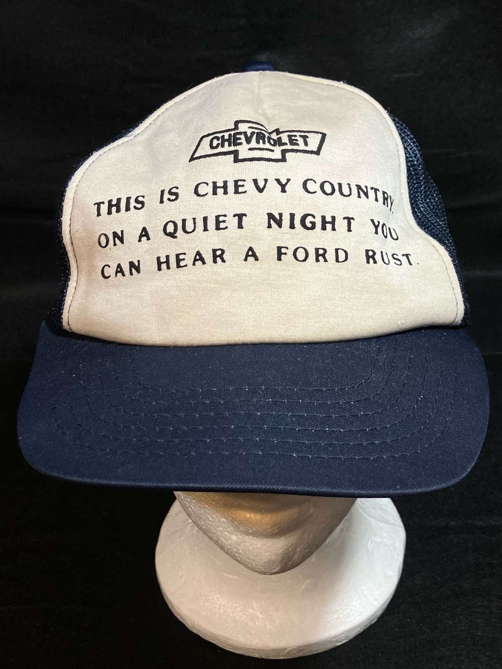 Vtg 80s Chevy Chevrolet Country Trucker Hat Snapback Mesh Cap Ford Rust Funny